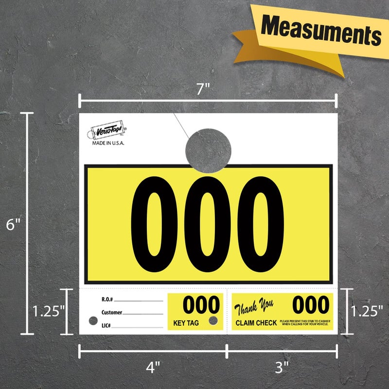 Versa-Tags Car Dealer 1000 Hang Tags - Service Dispatch Numbers for Mechanics and Repair Shops, 3-Part Design Yellow Prenumbered (000-999) - Image 2